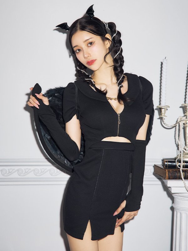 画像2: 【SALE!!】【即日発送！】【ハロウィン】アームカバー付きデビルミニワンピ 【コスプレ5点セット】【XS-Lサイズ/1カラー】[HC03-H] (2)