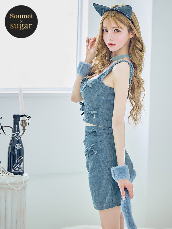 画像2: 【SALE!!】【即日発送！】【ハロウィン】 キャットデニムセットアップ 【コスプレ6点セット】 【XS-Lサイズ/1カラー】[HC03] (2)