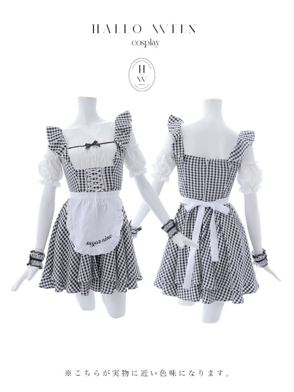 画像32: 【SALE!!】【即日発送！】【ハロウィン】ギンガムチェックメイドワンピース 【コスプレ5点セット】[OF04] (32)