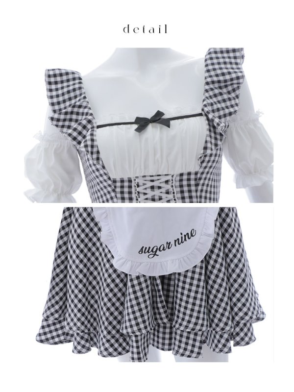 画像33: 【SALE!!】【即日発送！】【ハロウィン】ギンガムチェックメイドワンピース 【コスプレ5点セット】[OF04] (33)