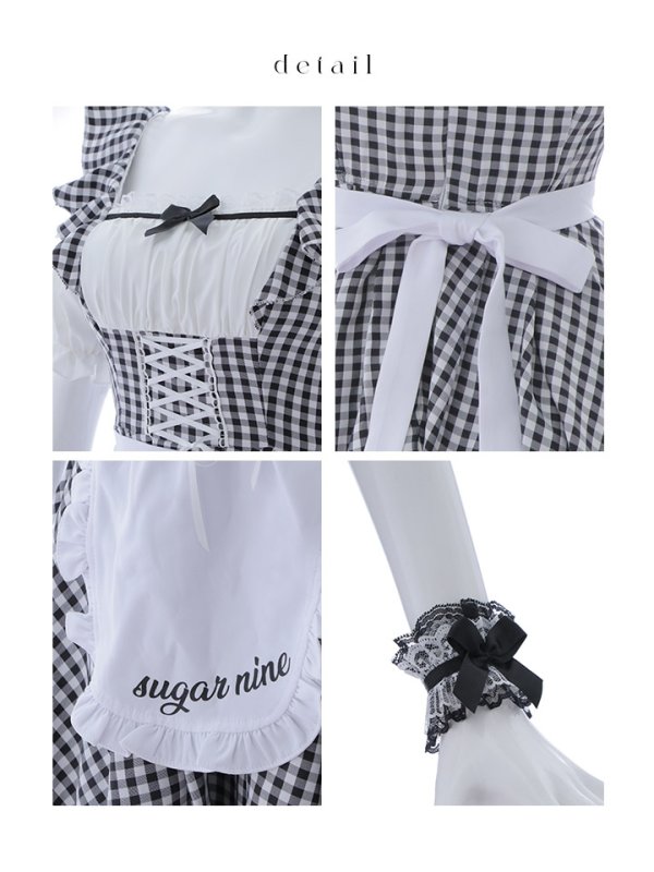 画像34: 【SALE!!】【即日発送！】【ハロウィン】ギンガムチェックメイドワンピース 【コスプレ5点セット】[OF04] (34)