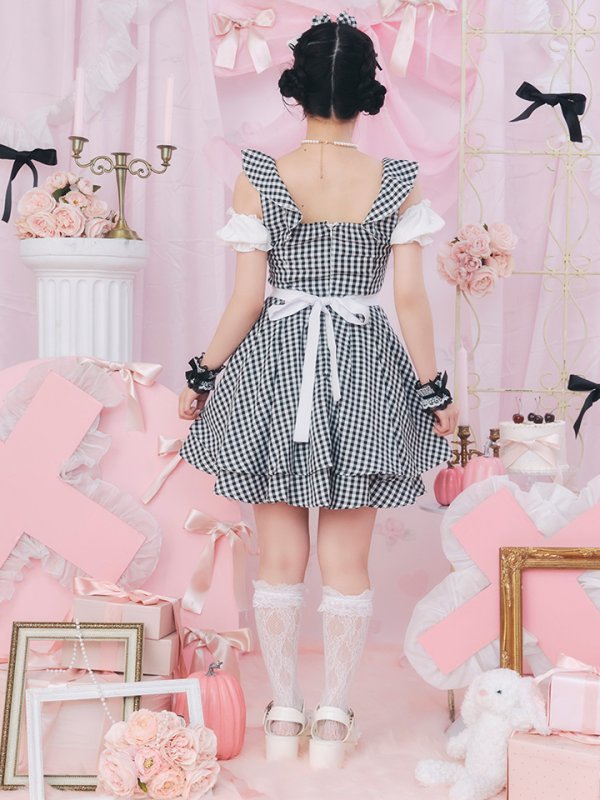 画像10: 【SALE!!】【即日発送！】【ハロウィン】ギンガムチェックメイドワンピース 【コスプレ5点セット】[OF04] (10)