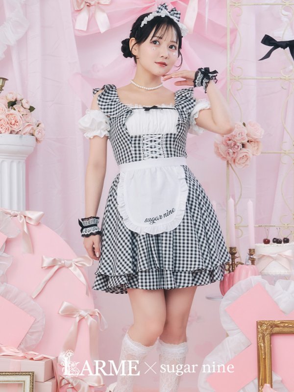 画像2: 【SALE!!】【即日発送！】【ハロウィン】ギンガムチェックメイドワンピース 【コスプレ5点セット】[OF04] (2)