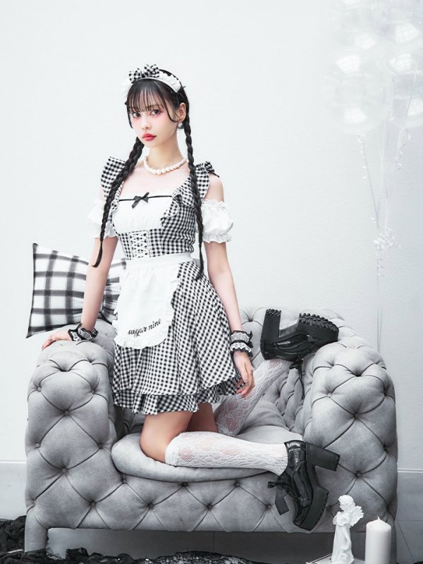 画像25: 【SALE!!】【即日発送！】【ハロウィン】ギンガムチェックメイドワンピース 【コスプレ5点セット】[OF04] (25)