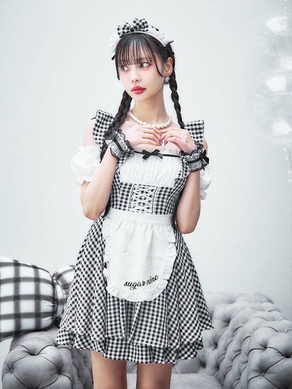 画像26: 【SALE!!】【即日発送！】【ハロウィン】ギンガムチェックメイドワンピース 【コスプレ5点セット】[OF04] (26)