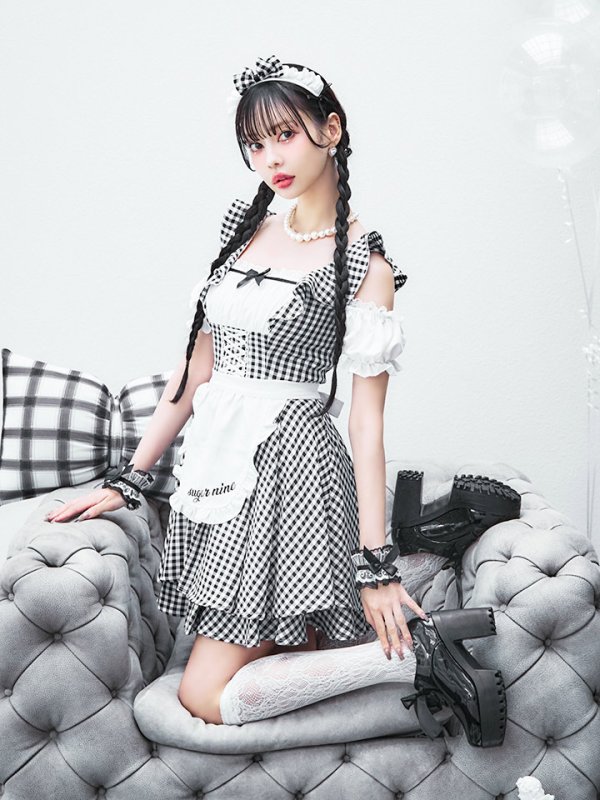 画像27: 【SALE!!】【即日発送！】【ハロウィン】ギンガムチェックメイドワンピース 【コスプレ5点セット】[OF04] (27)
