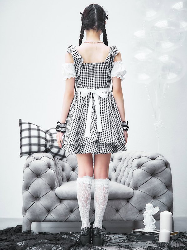 画像29: 【SALE!!】【即日発送！】【ハロウィン】ギンガムチェックメイドワンピース 【コスプレ5点セット】[OF04] (29)