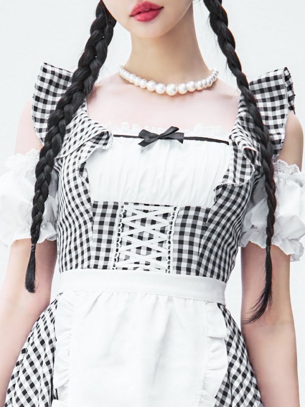 画像30: 【SALE!!】【即日発送！】【ハロウィン】ギンガムチェックメイドワンピース 【コスプレ5点セット】[OF04] (30)