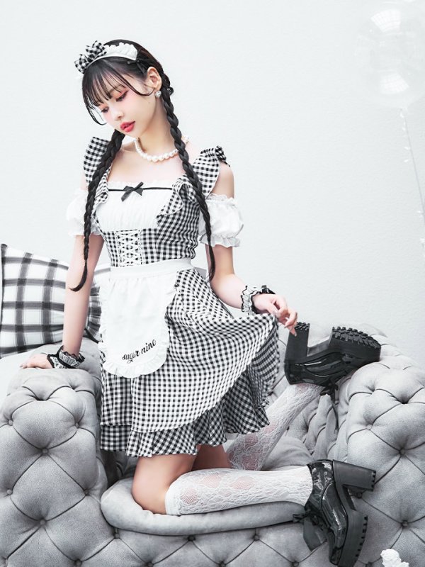 画像15: 【SALE!!】【即日発送！】【ハロウィン】ギンガムチェックメイドワンピース 【コスプレ5点セット】[OF04] (15)