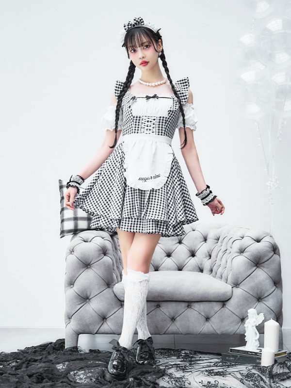 画像16: 【SALE!!】【即日発送！】【ハロウィン】ギンガムチェックメイドワンピース 【コスプレ5点セット】[OF04] (16)