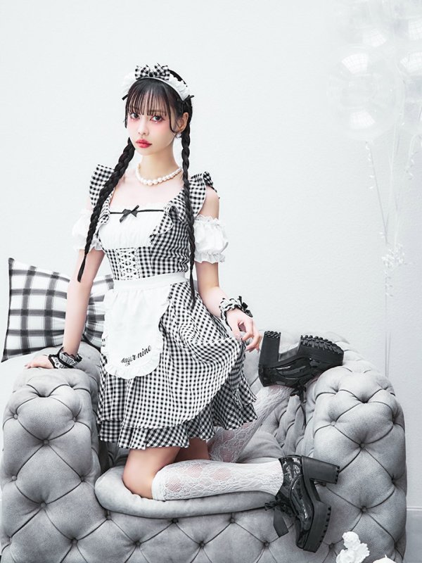 画像17: 【SALE!!】【即日発送！】【ハロウィン】ギンガムチェックメイドワンピース 【コスプレ5点セット】[OF04] (17)