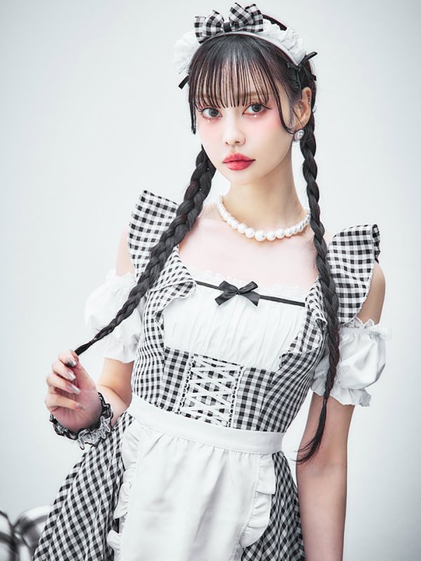 画像18: 【SALE!!】【即日発送！】【ハロウィン】ギンガムチェックメイドワンピース 【コスプレ5点セット】[OF04] (18)