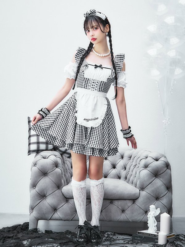 画像19: 【SALE!!】【即日発送！】【ハロウィン】ギンガムチェックメイドワンピース 【コスプレ5点セット】[OF04] (19)