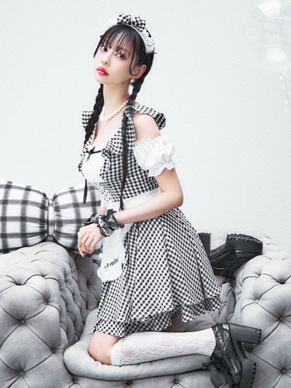画像20: 【SALE!!】【即日発送！】【ハロウィン】ギンガムチェックメイドワンピース 【コスプレ5点セット】[OF04] (20)