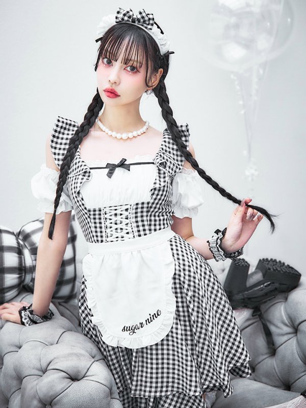 画像21: 【SALE!!】【即日発送！】【ハロウィン】ギンガムチェックメイドワンピース 【コスプレ5点セット】[OF04] (21)