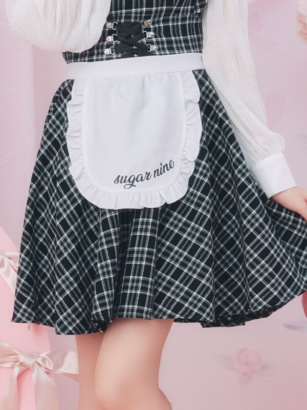 画像12: 【SALE!!】【即日発送！】【ハロウィン】ブラックチェックメイドワンピース 【コスプレ5点セット】[OF04] (12)