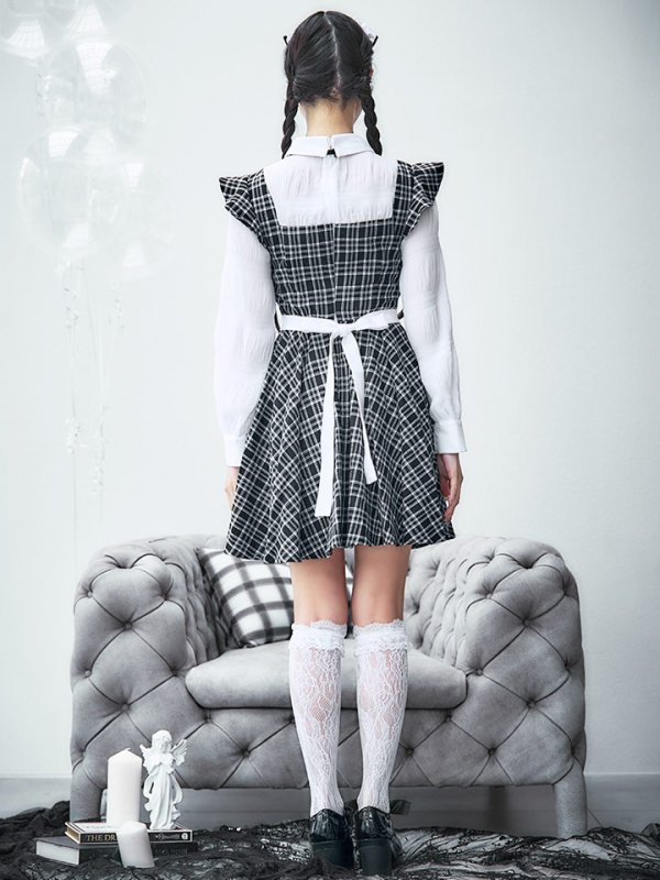 画像31: 【SALE!!】【即日発送！】【ハロウィン】ブラックチェックメイドワンピース 【コスプレ5点セット】[OF04] (31)