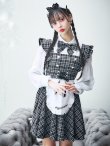 画像17: 【即日発送！】【ハロウィン】ブラックチェックメイドワンピース 【コスプレ5点セット】[YMT] (17)