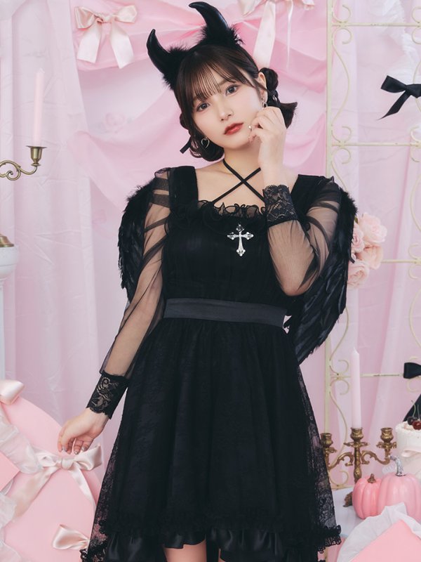 画像4: 【即日発送！】【ハロウィン】ショートインロングデビルワンピース 【コスプレ4点セット】[OF04-H] (4)