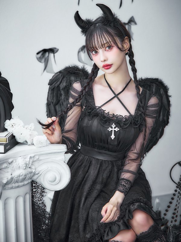 画像5: 【即日発送！】【ハロウィン】ショートインロングデビルワンピース 【コスプレ4点セット】[OF04-H] (5)