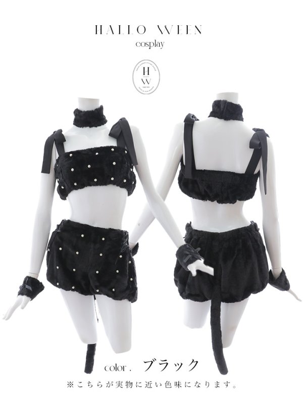 画像43: 【即日発送】【ハロウィン】 もこもこキャットリボンセットアップ 【コスプレ6点セット】 【Fサイズ/3カラー】[OF01] (43)