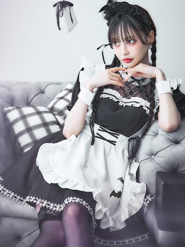 画像2: 【即日発送！】【ハロウィン】クラシックメイドワンピース 【コスプレ5点セット】[OF01] (2)