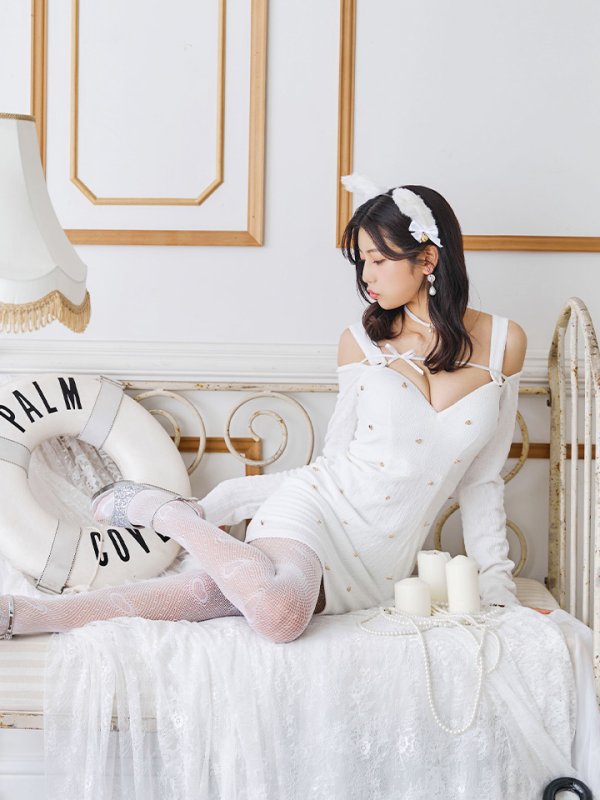 画像2: 【即日発送！】【ハロウィン】キャットスタッズオフショルワンピース 【コスプレ4点セット】【XS-XLサイズ/２カラー】[OF04] (2)