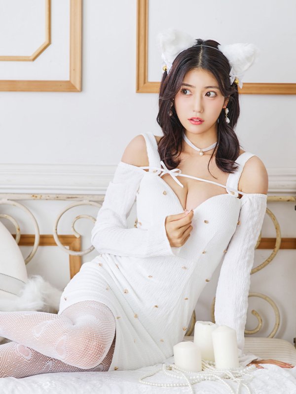 画像6: 【即日発送！】【ハロウィン】キャットスタッズオフショルワンピース 【コスプレ4点セット】【XS-XLサイズ/２カラー】[OF04] (6)