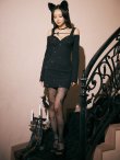 画像24: 【即日発送！】【ハロウィン】キャットスタッズオフショルワンピース 【コスプレ4点セット】【XS-XLサイズ/２カラー】[YMT] (24)