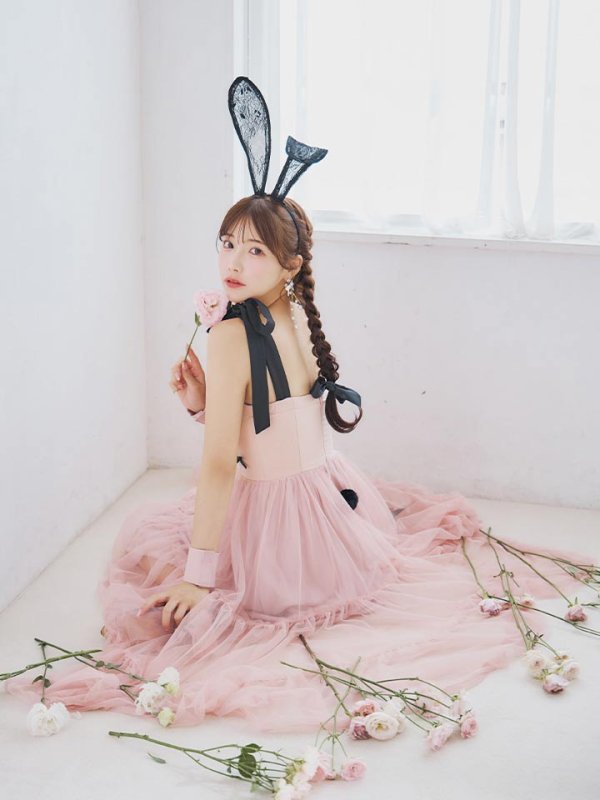 画像2: 【SALE!!】【即日発送！】【ハロウィン】バニーリボンチュールワンピース 【コスプレ4点セット】 【S-Lサイズ/1カラー】[HC03] (2)