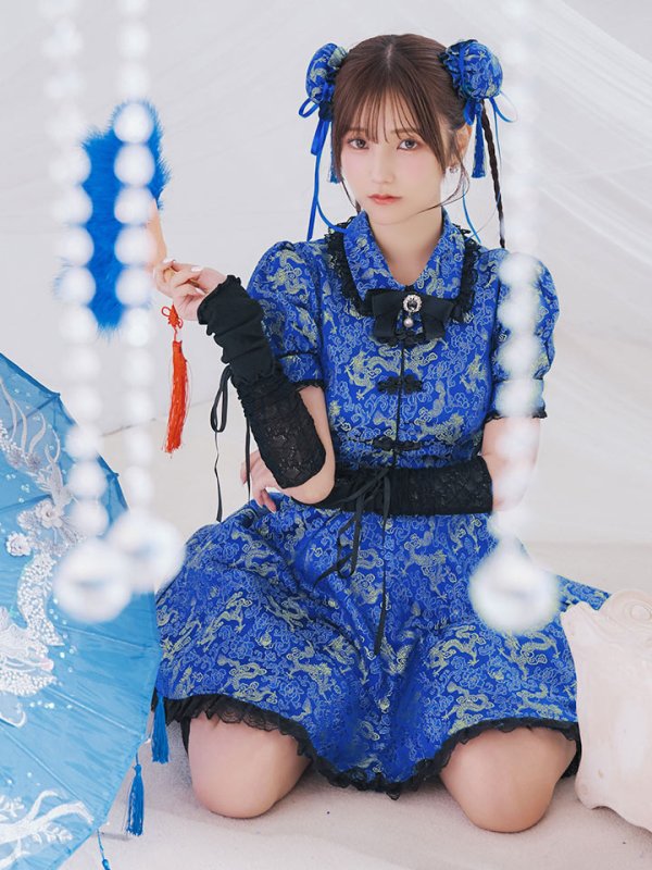 画像2: 【ハロウィン】アームウォーマー付きフレアスカートチャイナ 【コスプレ5点セット】 【S-XLサイズ/４カラー】[HC03] (2)