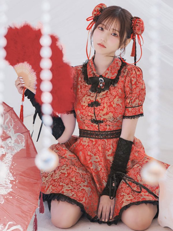 画像5: 【ハロウィン】アームウォーマー付きフレアスカートチャイナ 【コスプレ5点セット】 【S-XLサイズ/４カラー】[HC03] (5)