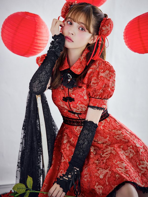 画像2: 【ハロウィン】アームウォーマー付きフレアスカートチャイナ 【コスプレ5点セット】 【S-XLサイズ/４カラー】[HC03] (2)