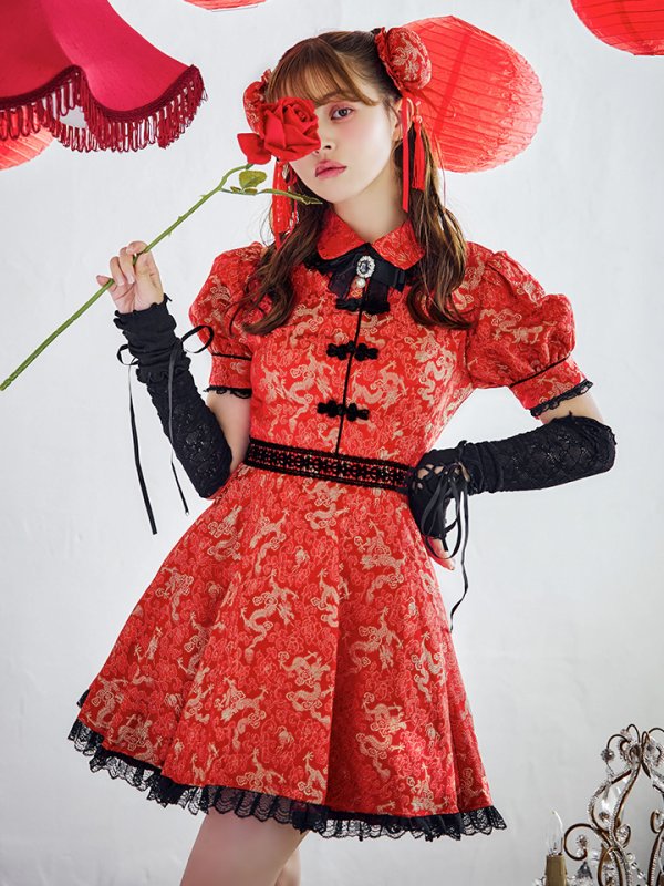 画像3: 【ハロウィン】アームウォーマー付きフレアスカートチャイナ 【コスプレ5点セット】 【S-XLサイズ/４カラー】[HC03] (3)