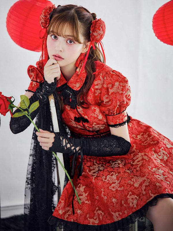 画像6: 【ハロウィン】アームウォーマー付きフレアスカートチャイナ 【コスプレ5点セット】 【S-XLサイズ/４カラー】[HC03] (6)