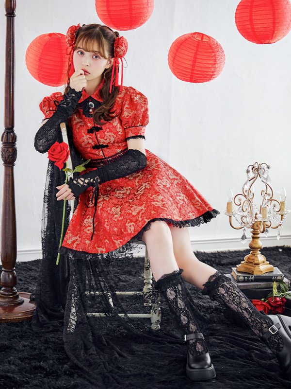 画像7: 【ハロウィン】アームウォーマー付きフレアスカートチャイナ 【コスプレ5点セット】 【S-XLサイズ/４カラー】[HC03] (7)