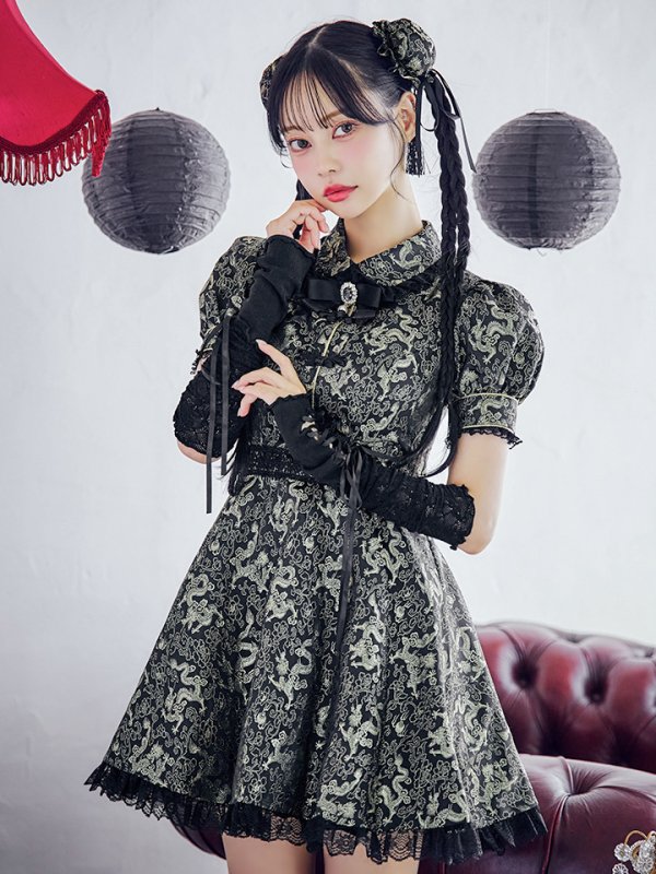 画像1: 【即日発送！】【ハロウィン】アームウォーマー付きフレアスカートチャイナ 【コスプレ点セット】 【S-XLサイズ/２カラー】(SE01YN)[YMT] (1)
