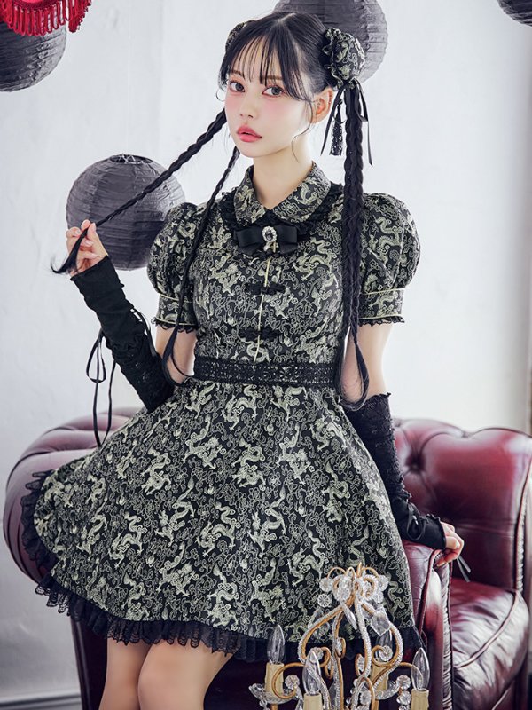 画像6: 【ハロウィン】アームウォーマー付きフレアスカートチャイナ 【コスプレ5点セット】 【S-XLサイズ/４カラー】[OF04] (6)