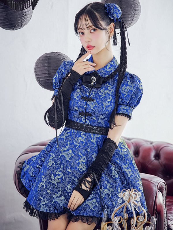 画像2: 【ハロウィン】アームウォーマー付きフレアスカートチャイナ 【コスプレ5点セット】 【S-XLサイズ/４カラー】[OF04] (2)