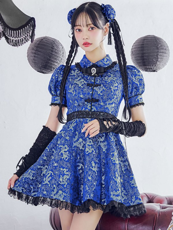 画像1: 【即日発送！】【ハロウィン】アームウォーマー付きフレアスカートチャイナ 【コスプレ点セット】 【S-XLサイズ/２カラー】(SE01YN)[YMT] (1)