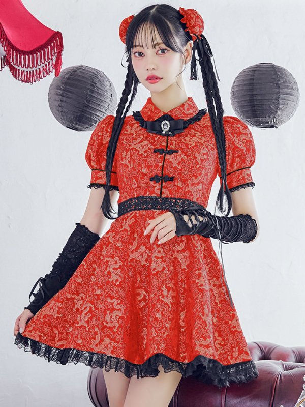 画像3: 【ハロウィン】アームウォーマー付きフレアスカートチャイナ 【コスプレ5点セット】 【S-XLサイズ/４カラー】[OF04] (3)