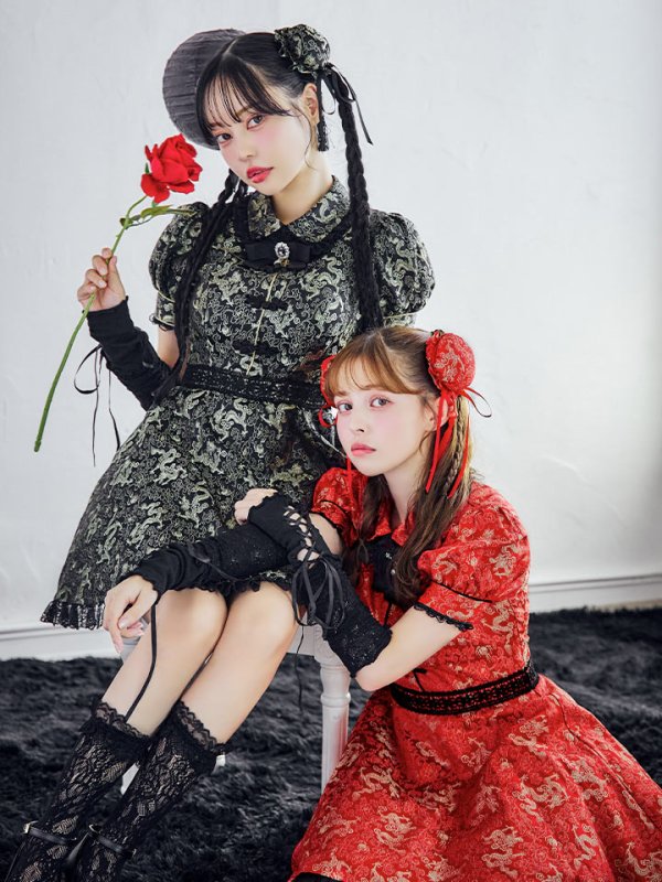 画像1: 【即日発送！】【ハロウィン】アームウォーマー付きフレアスカートチャイナ 【コスプレ点セット】 【S-XLサイズ/２カラー】(SE01YN)[YMT] (1)