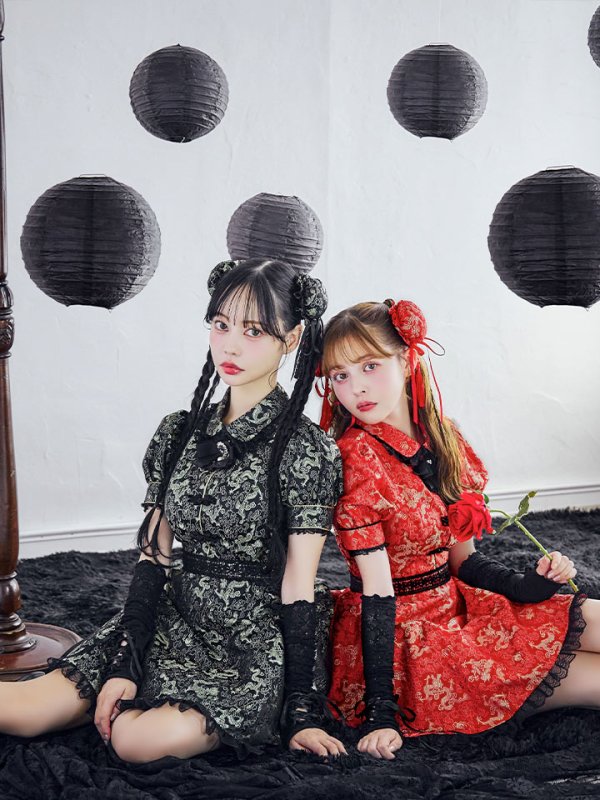 画像6: 【ハロウィン】アームウォーマー付きフレアスカートチャイナ 【コスプレ5点セット】 【S-XLサイズ/４カラー】[OF04] (6)