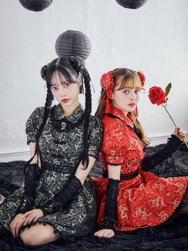 画像7: 【ハロウィン】アームウォーマー付きフレアスカートチャイナ 【コスプレ5点セット】 【S-XLサイズ/４カラー】[OF04] (7)