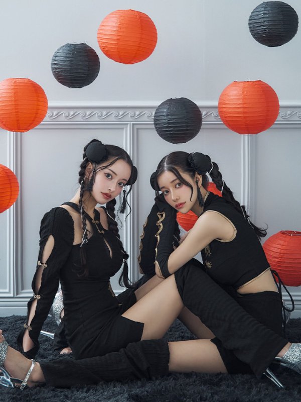 画像3: 【ハロウィン】ドラゴンプリントチャイナセットアップ 【コスプレ5点セット】【XS-Mサイズ/1カラー】ドラゴンプリントチャイナドレス 【コスプレ3点セット】【XS-Lサイズ/1カラー】(SE01YN)[OF01] (3)