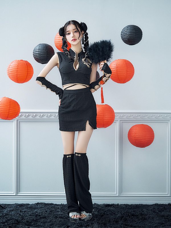 画像12: 【ハロウィン】ドラゴンプリントチャイナセットアップ 【コスプレ5点セット】【XS-Mサイズ/1カラー】ドラゴンプリントチャイナドレス 【コスプレ3点セット】【XS-Lサイズ/1カラー】(SE01YN)[OF01] (12)