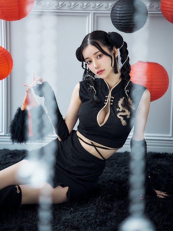 画像5: 【ハロウィン】ドラゴンプリントチャイナセットアップ 【コスプレ5点セット】【XS-Mサイズ/1カラー】ドラゴンプリントチャイナドレス 【コスプレ3点セット】【XS-Lサイズ/1カラー】(SE01YN)[OF01] (5)