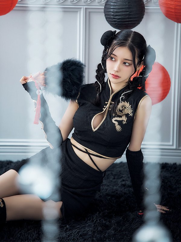 画像7: 【ハロウィン】ドラゴンプリントチャイナセットアップ 【コスプレ5点セット】【XS-Mサイズ/1カラー】ドラゴンプリントチャイナドレス 【コスプレ3点セット】【XS-Lサイズ/1カラー】(SE01YN)[OF01] (7)