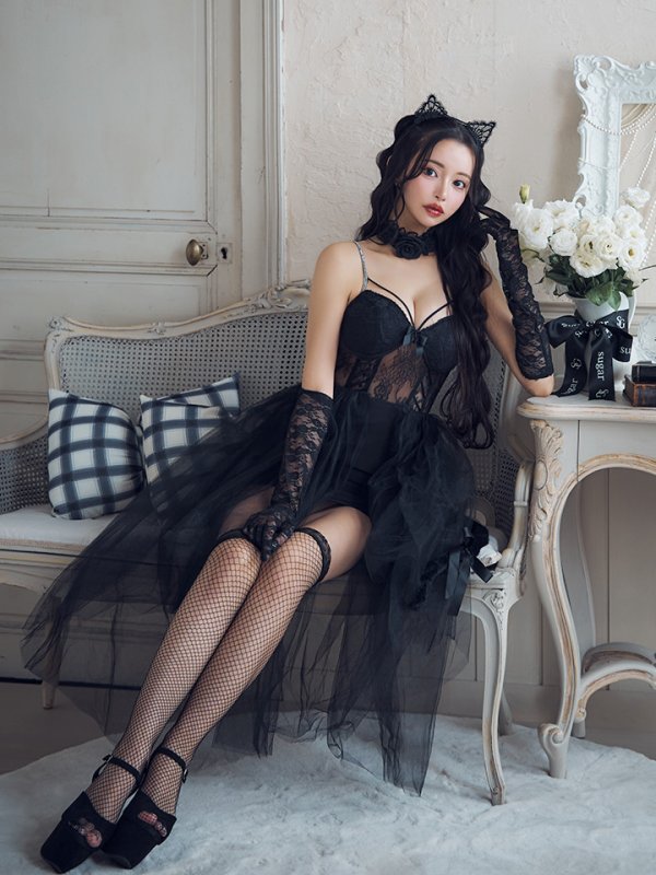 画像2: 【SALE!!】【即日発送！】【ハロウィン】チュールキャミワンピース 【コスプレ4点セット】【XS-Mサイズ/1カラー】[OF04] (2)