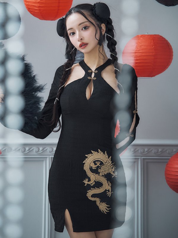 画像14: 【ハロウィン】ドラゴンプリントチャイナセットアップ 【コスプレ5点セット】【XS-Mサイズ/1カラー】ドラゴンプリントチャイナドレス 【コスプレ3点セット】【XS-Lサイズ/1カラー】(SE01YN)[OF01] (14)